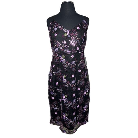 Lulus Majestic Petals Black and Purple Embroidered Bodycon Midi Dress Size XL - Picture 1 of 16